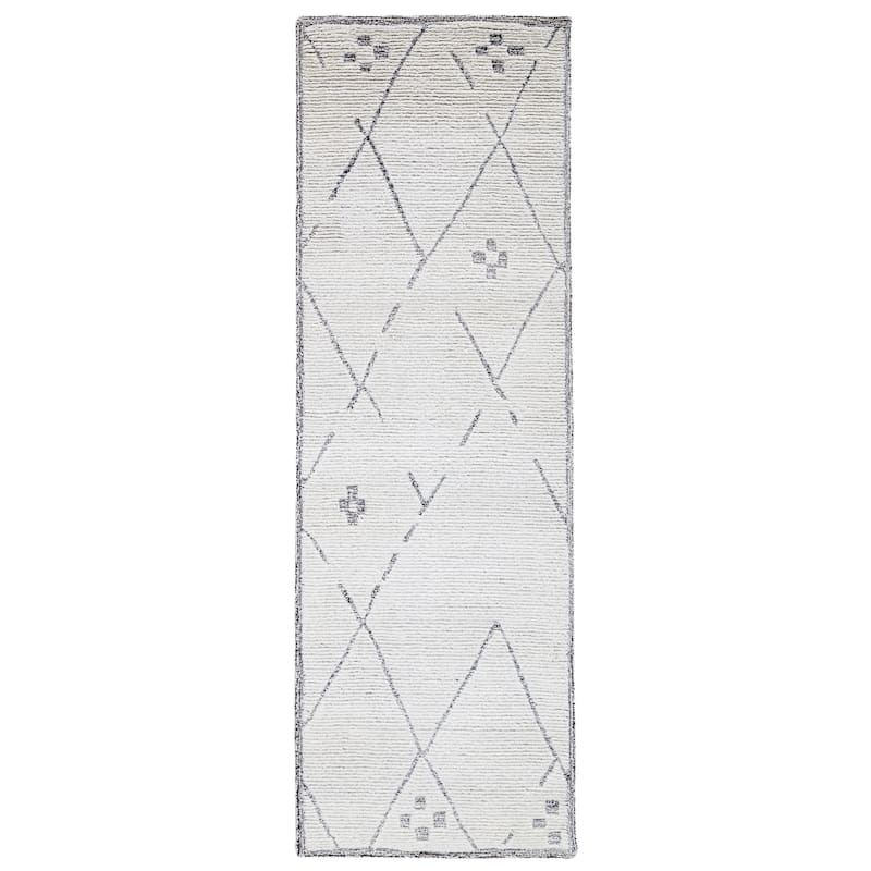Terra by Obeetee Meher Diamond Charcoal Rug - Cream/Onyx - 2'6" x 8'