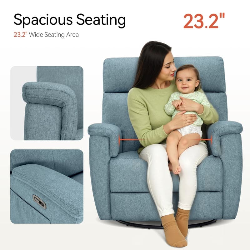 MCombo Power Swivel Glider Recliner Nursery Chair, Fabric PR601