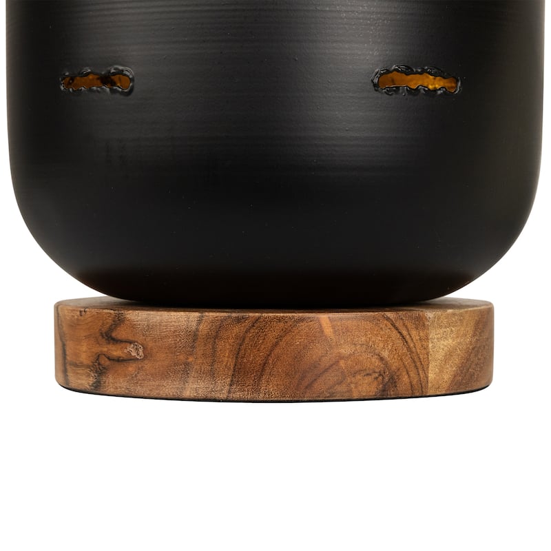 Iron and Foil Pillar Candle Holder with Wooden Base - 8.25" - Antiqued Black and Gold