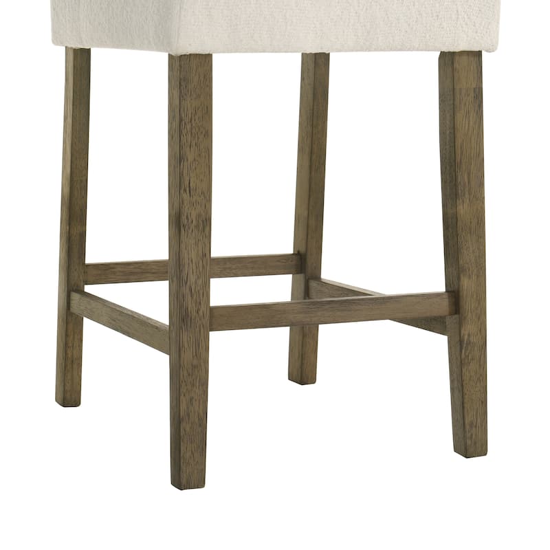 Fauna Low-Back Boucle Bar Stool, Upholstered Counter Height Kitchen Barstool with Wood Legs