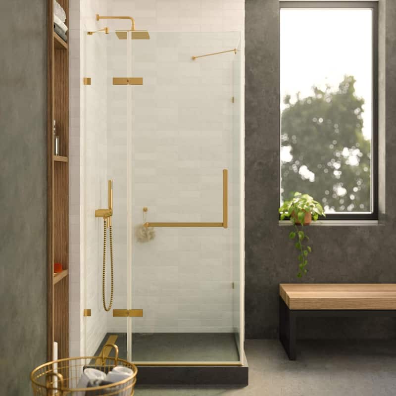 Fine Fixtures Frameless Shower Enclosure Hinged Glass Shower Door - Tempered Glass