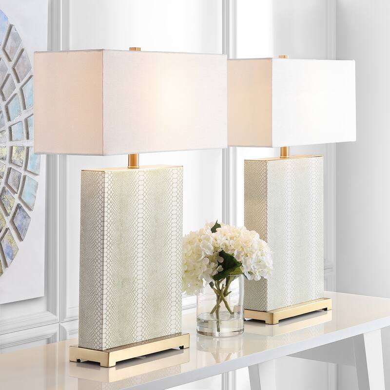 SAFAVIEH Lighting 28-inch Joyce Faux Snakeskin Cream Table Lamp (Set of 2) - 18"x8 "x27.75"