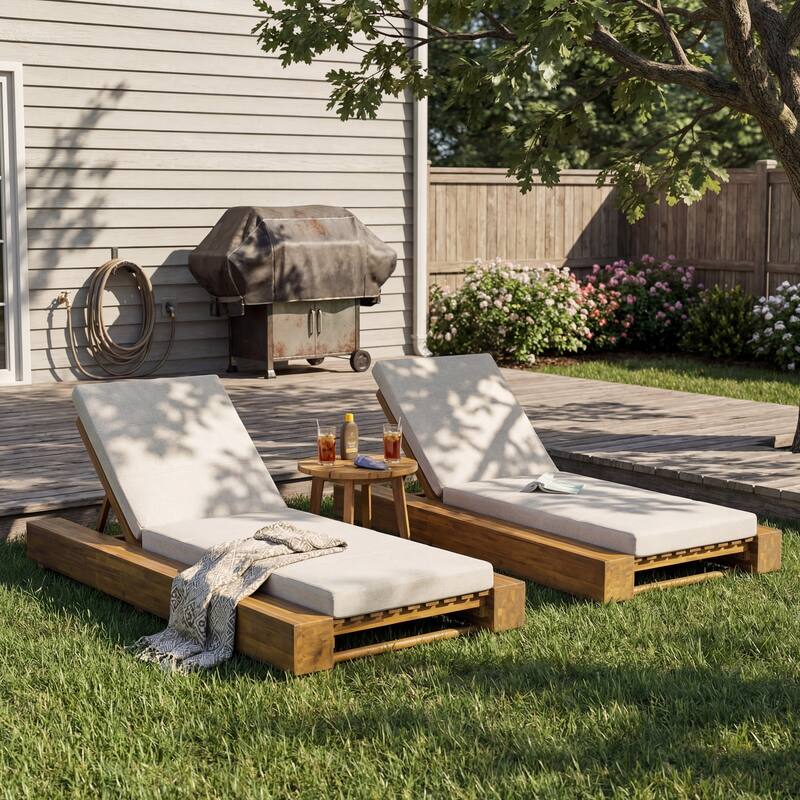 Christopher Knight Home - Amedea Outdoor Acacia Wood Chaise Lounge with Adjustable Backrest & Water-Resistant Cushion
