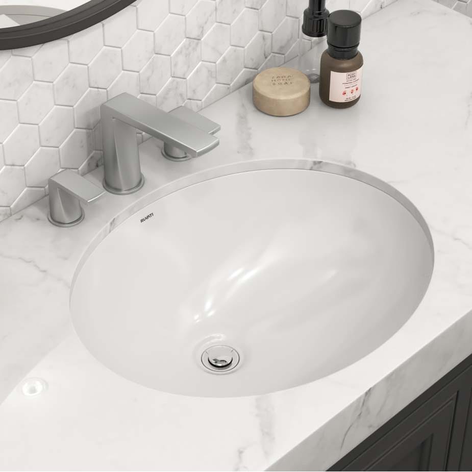 Ruvati 18 x 15 inch Undermount Bathroom Sink White Oval Porcelain Ceramic with Overflow - RVB0618