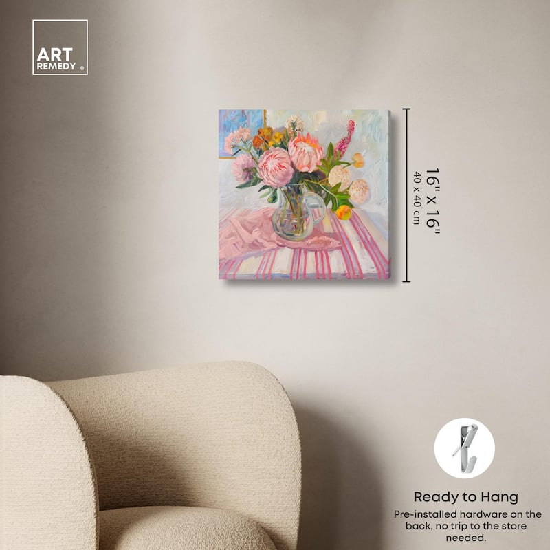 Pink Protea Pitcher Canvas by Art Remedy, Gallery Wrapped