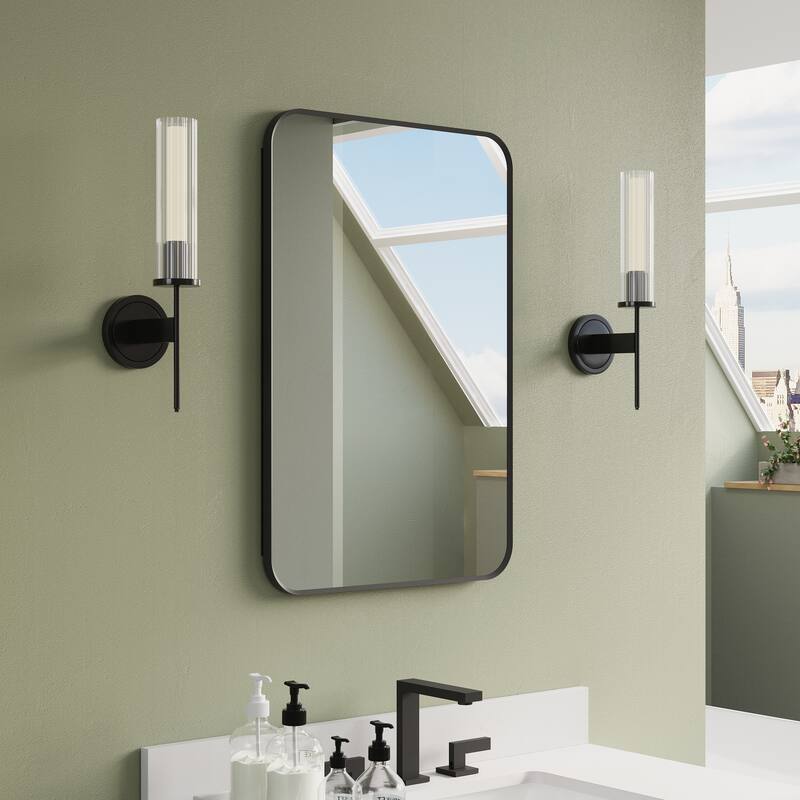 Recessed or Surface Wall Mount Bathroom Mirror Medicine Cabinet With Adjustable Glass Shelves