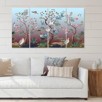 Designart "Chinoiserie With Birds and Peonies XI" Traditional Canvas Wall Art Print