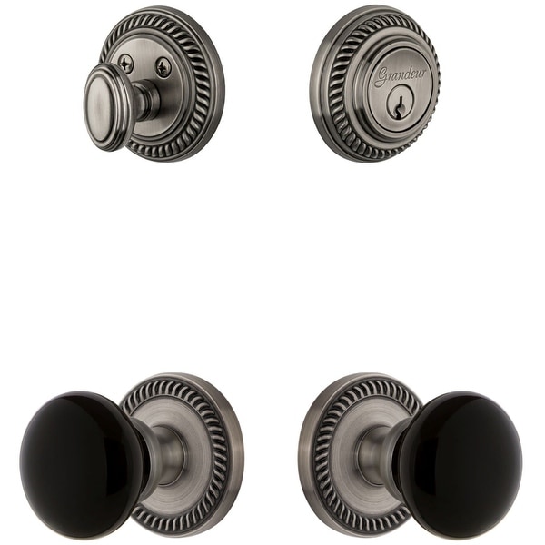 Grandeur NEWCOV_SP_ESET_238 Newport Solid Brass Rose Single Cylinder Keyed Entry Deadbolt and Knobset Combo Pack with Coventry