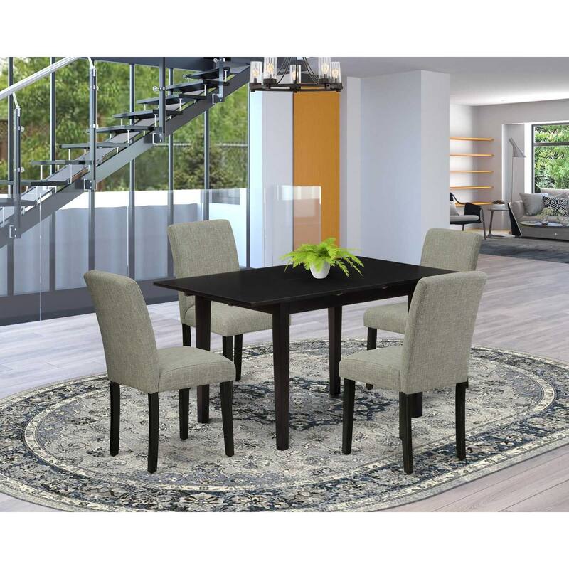 HomeStock 5-Pc Black Finish Solid Wood Top-Rectangular Upholstered Dining Room Set with Butterfly Leaf-Seats 4