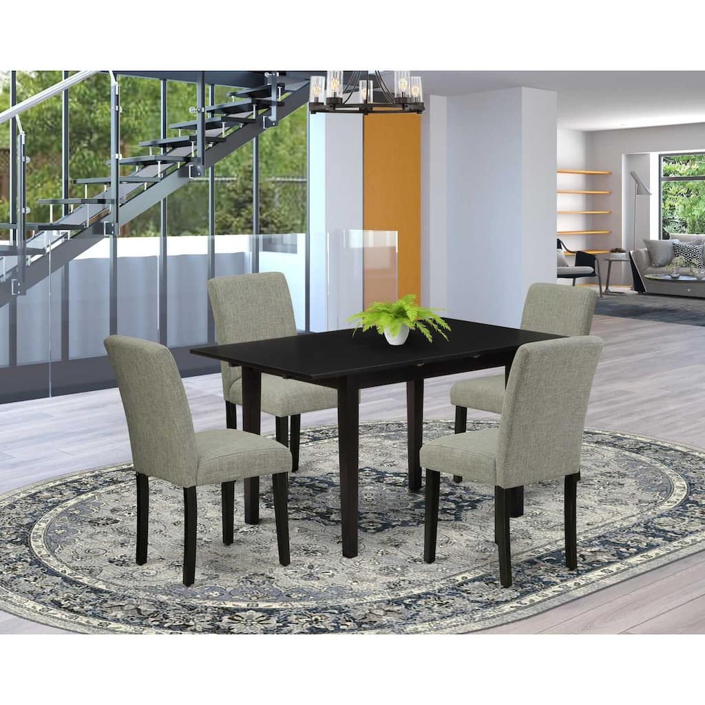 HomeStock 5-Pc Black Finish Solid Wood Top-Rectangular Upholstered Dining Room Set with Butterfly Leaf-Seats 4