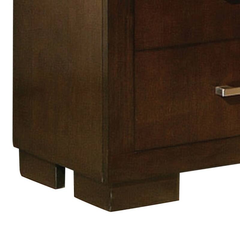 Bela 26 Inch 2 Drawer Nightstand, Felt Lined, Silver Handles, Dark Brown