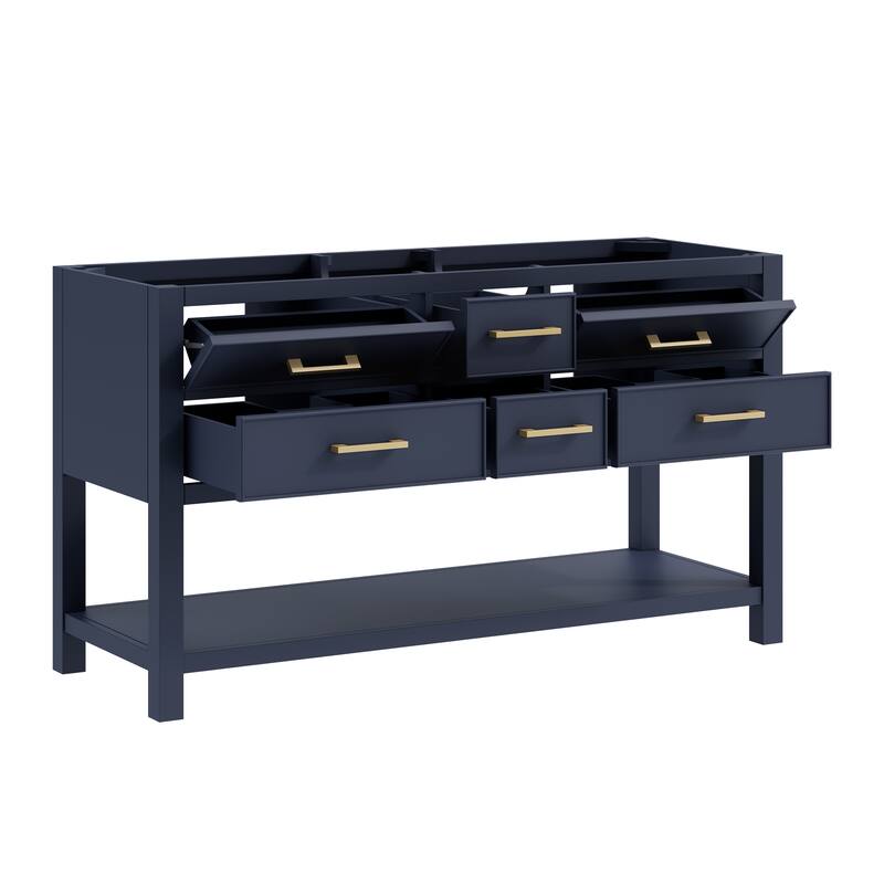 Avanity Brooks 61 in. Double Vanity in Navy Blue finish and Cala White Engineered Top