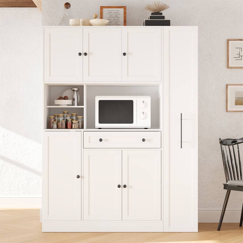 Freestanding Kitchen Pantry Storage Cabinet Cupboard with Pull-Out Side Cabinet