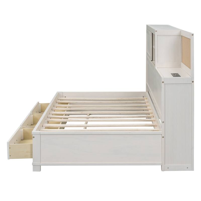 Modern Wooden Daybed with 3 Storage Drawers and USB Ports