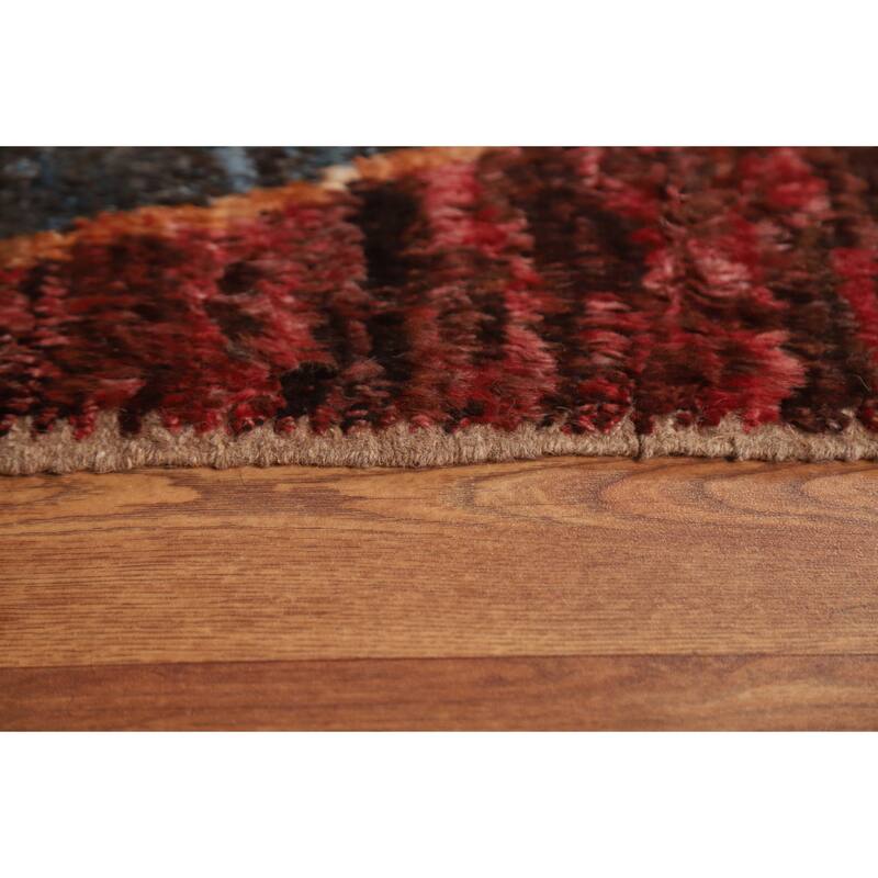 Hand Knotted Oriental 100% Wool Carpet Modern Tribal Red Moroccan Area Rug - 9' 11'' X 6' 4''