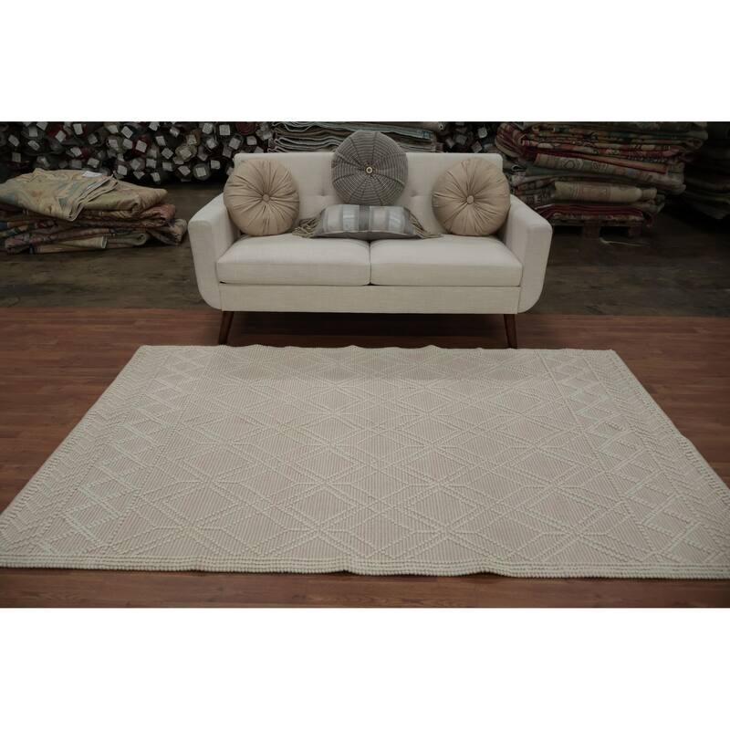Hand Knotted Oriental 100% Wool Carpet Modern Geometric Beige & Ivories Modern Gotti Design Area Rug - 7' 7'' X 4' 10''