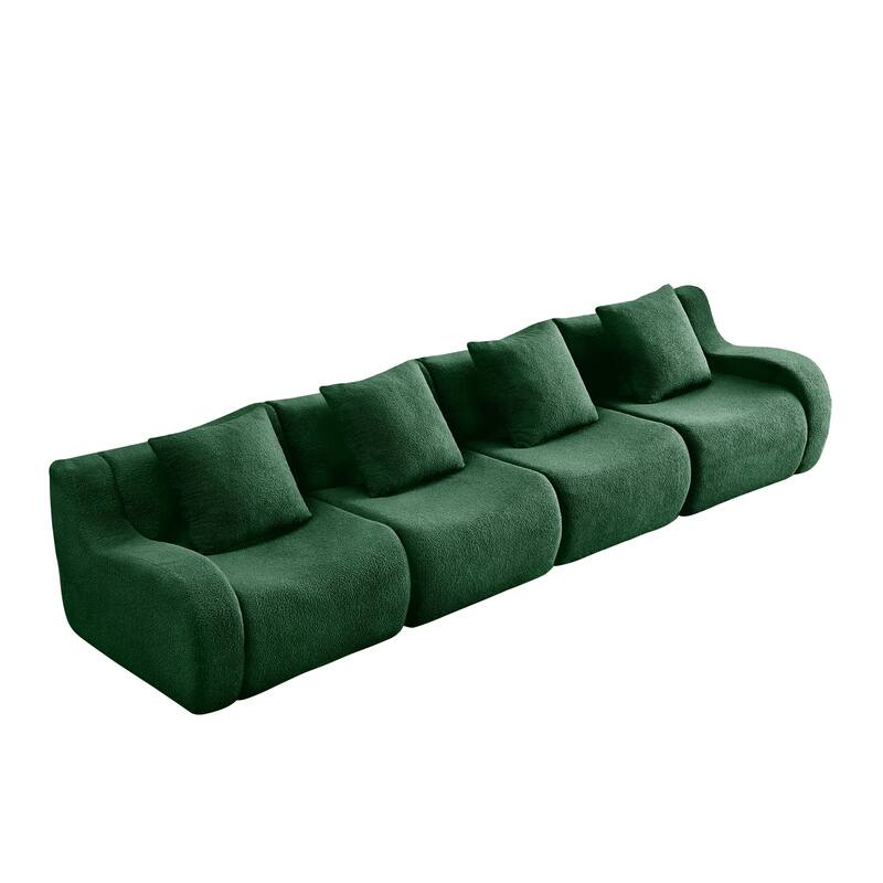 Anmytek Modern Plush 4-Seat Boneless Sofa - High-Quality Teddy Fabric, 32D High Density Sponge, No Assembly