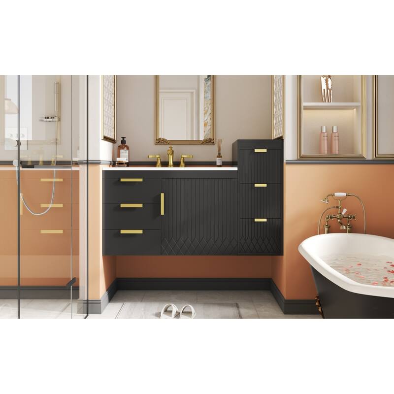 Roomfitters 30 Inch Wall Mounted Bathroom Vanity & Side Cabinet Combo, Floating Storage Station with Sliding Tiers