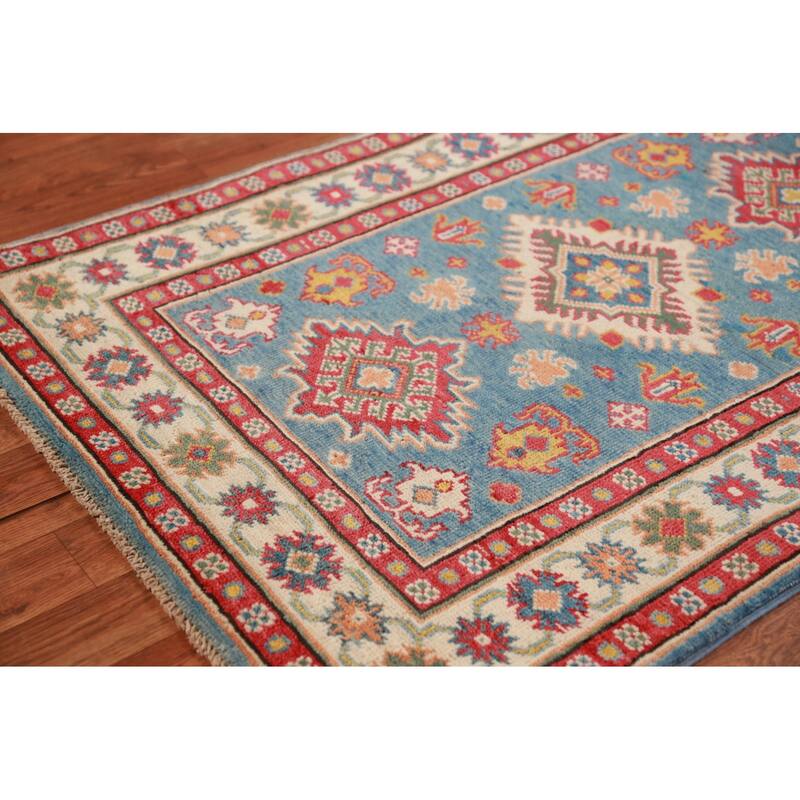 Kazak Foyer Rug Handmade Traditional Blue Wool Carpet - 2'10"x 4'1"