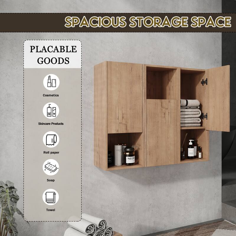 Wall Mounted Bathroom Side Cabinet with Reversible Door, Floating Storage Cabinet with Open Shelves