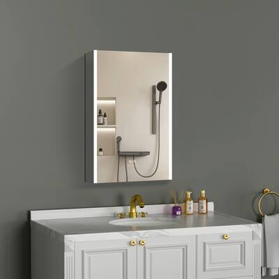 LED Light Bathroom Medicine Cabinet with Mirror, Surface or Recessed Mounted, 3-Color Light, Defogger, Outlet&USB, Clock&Temp
