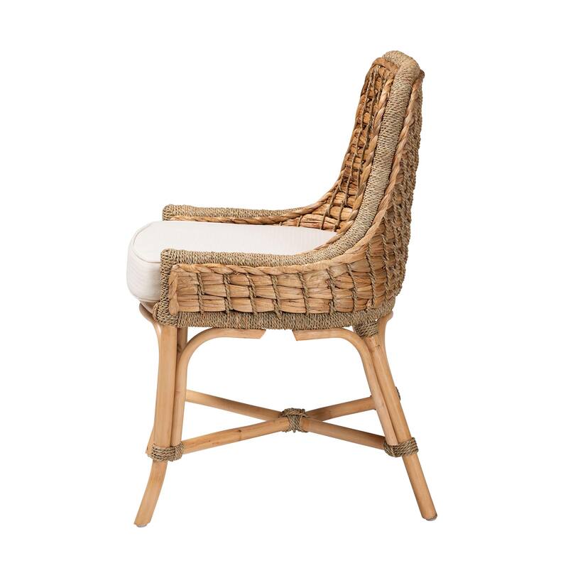 Kyle Bohemian Natural Brown Woven Rattan Dining Chair With Cushion