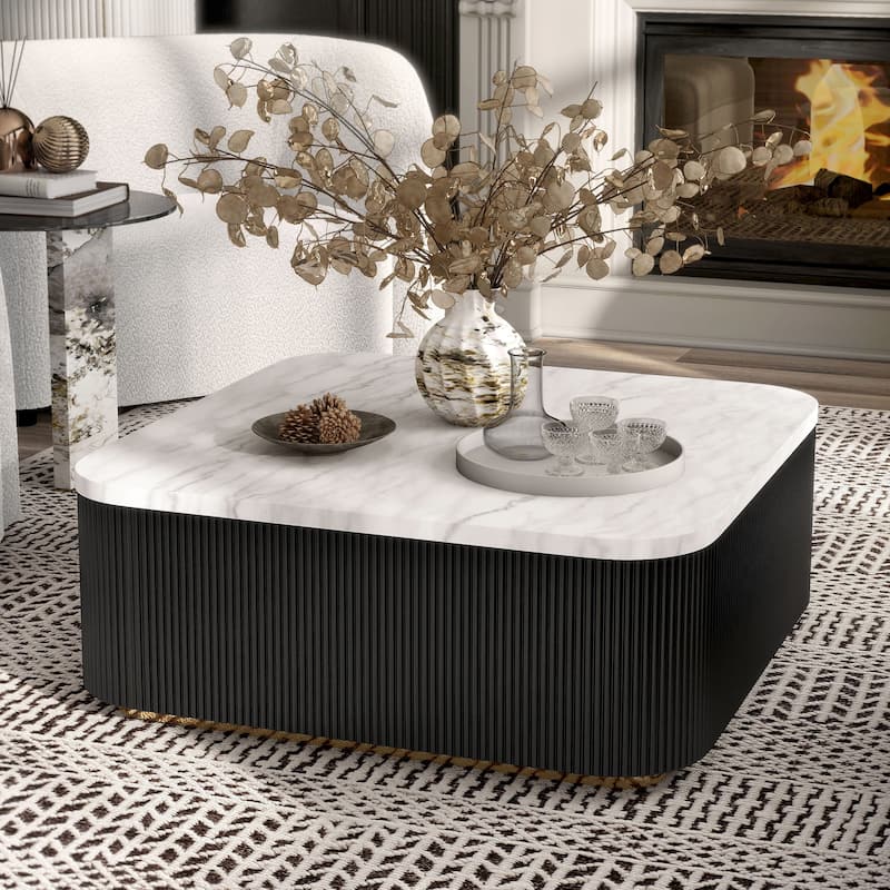Furniture of America Torin Modern White and Black Genuine Marble Top Square Coffee Table