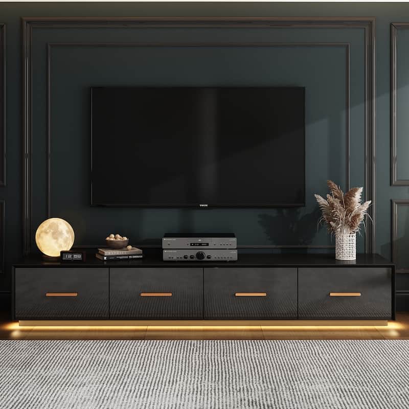 Black Entertainment Center Spacious Luxurious TV Stand Golden Accents - 70.9"