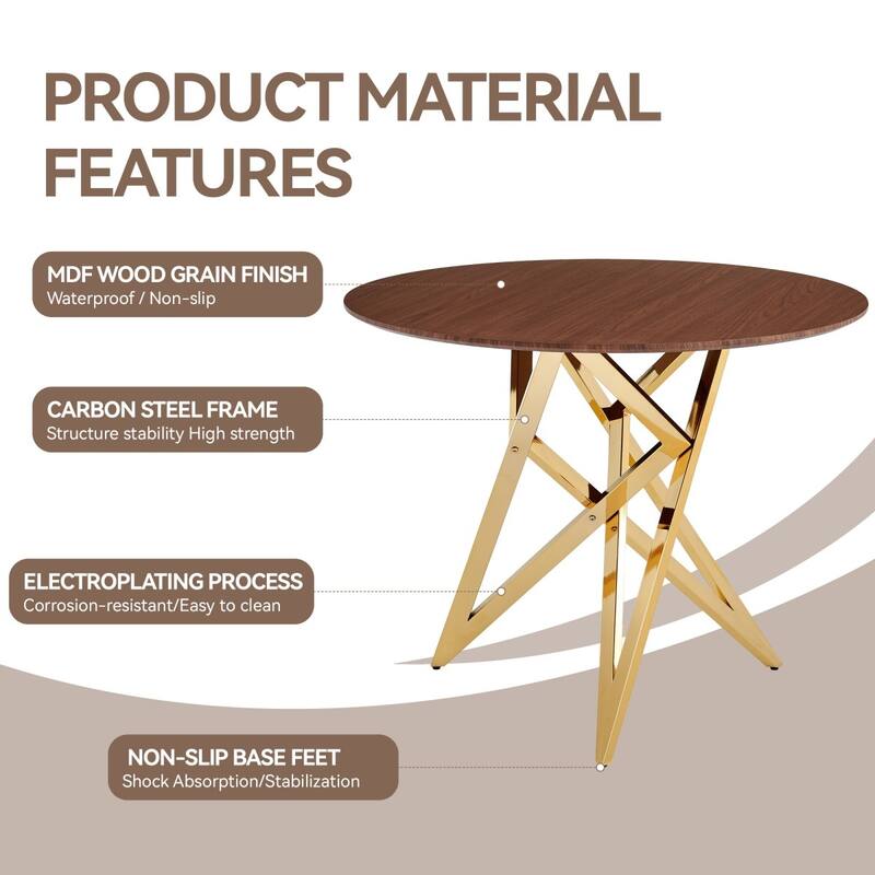 37" Modern Round Dining Table with Triangular Metal Legs