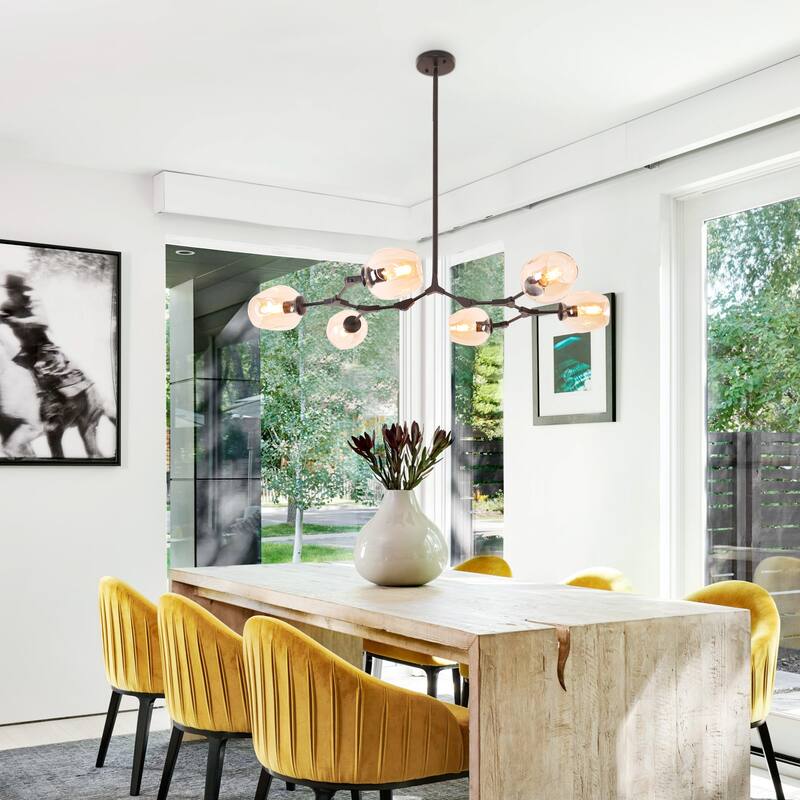 Oaks Aura Mid Century Modern 6- Light Black Ceiling Light Adjustable Sputnik Chandelier