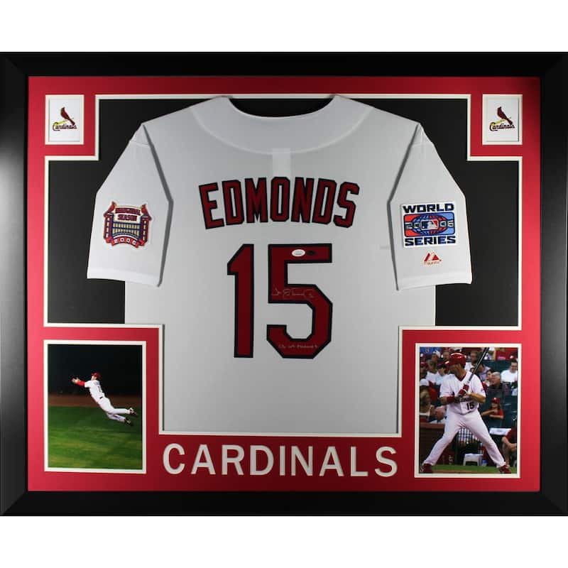 Jim Edmonds Autographed St Louis Cardinals Signed 2006 World Series Majestic Baseball Framed Jersey JSA COA - 8'6" x 11'6"
