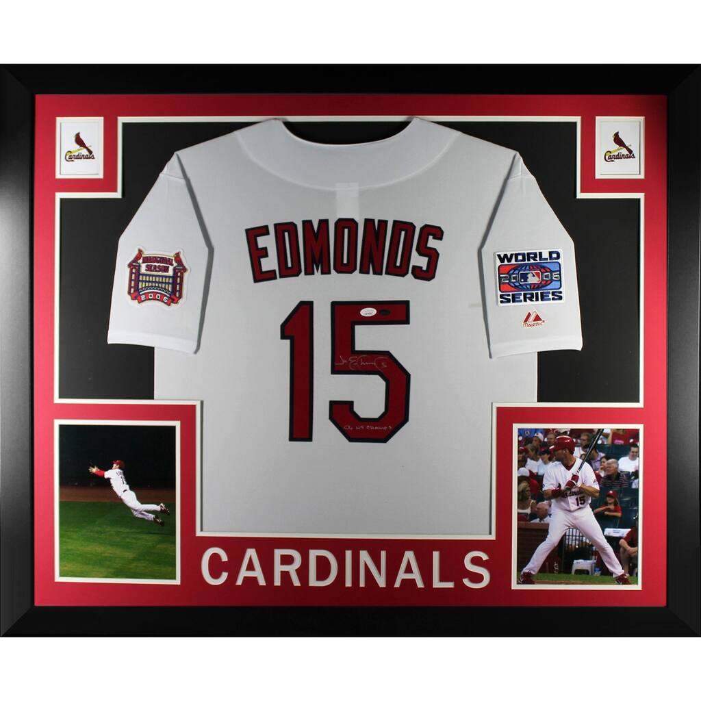 Jim Edmonds Autographed St Louis Cardinals Signed 2006 World Series Majestic Baseball Framed Jersey JSA COA - 8'6" x 11'6"
