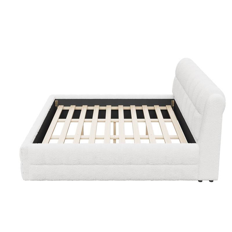 Modern Upholstered Platform Bed Frame Grounded Bed Frame with Striped Headboard/Wood Slats Support/No Box Spring/Easy Assembly