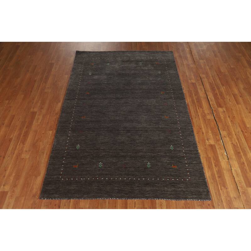 Hand Knotted Oriental 100% Wool Carpet Tribal Tribal Greys & Charcoal Gabbeh Area Rug - 7' 8'' X 5' 0''