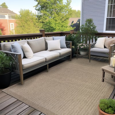 World Rug Gallery Contemporary Bordered Weather Resistant Reversible Indoor/Outdoor Area Rug