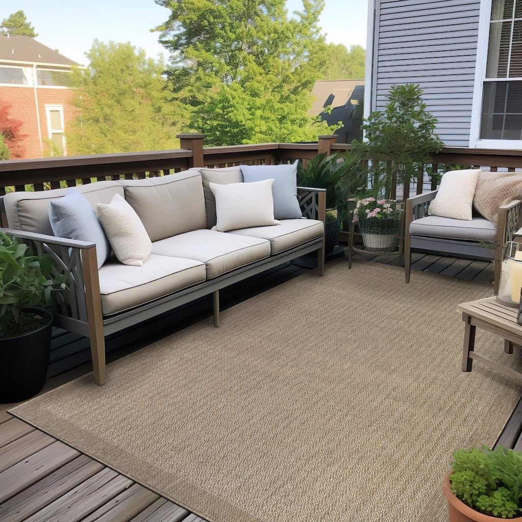 World Rug Gallery Contemporary Bordered Weather Resistant Reversible Indoor/Outdoor Area Rug