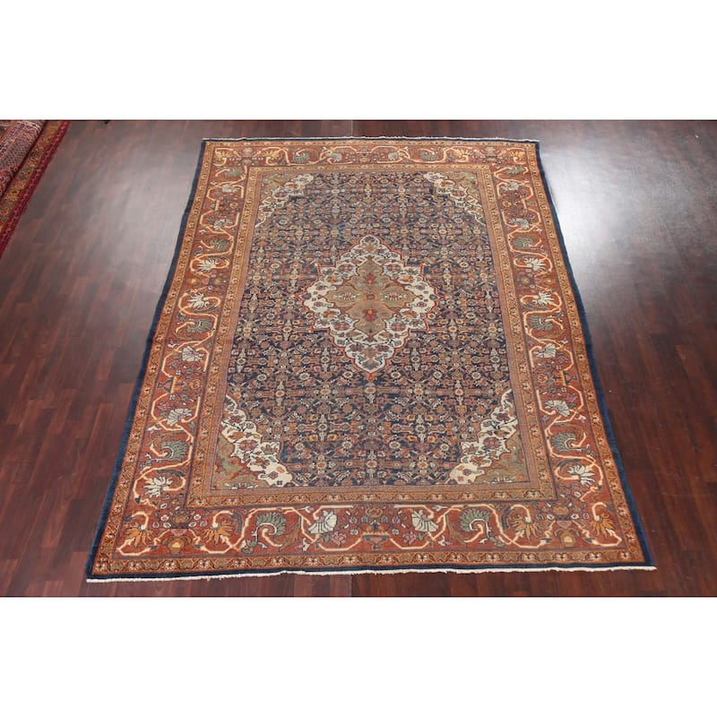 Pre-1900 Vegetable Dye Mahal Persian Area Rug Hand-knotted Wool Carpet - 8'10" x 11'8"
