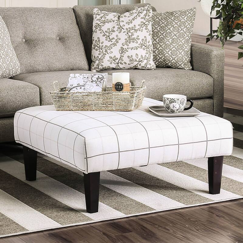 Feer Transitional Ivory Fabric Upholstered Cocktail Ottoman by Furniture of America