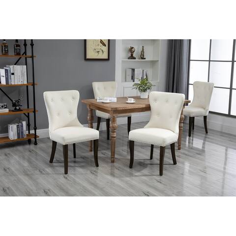 4Pcs Dining Chair Tufted Armless Chair Upholstered Accent Chair, Cream