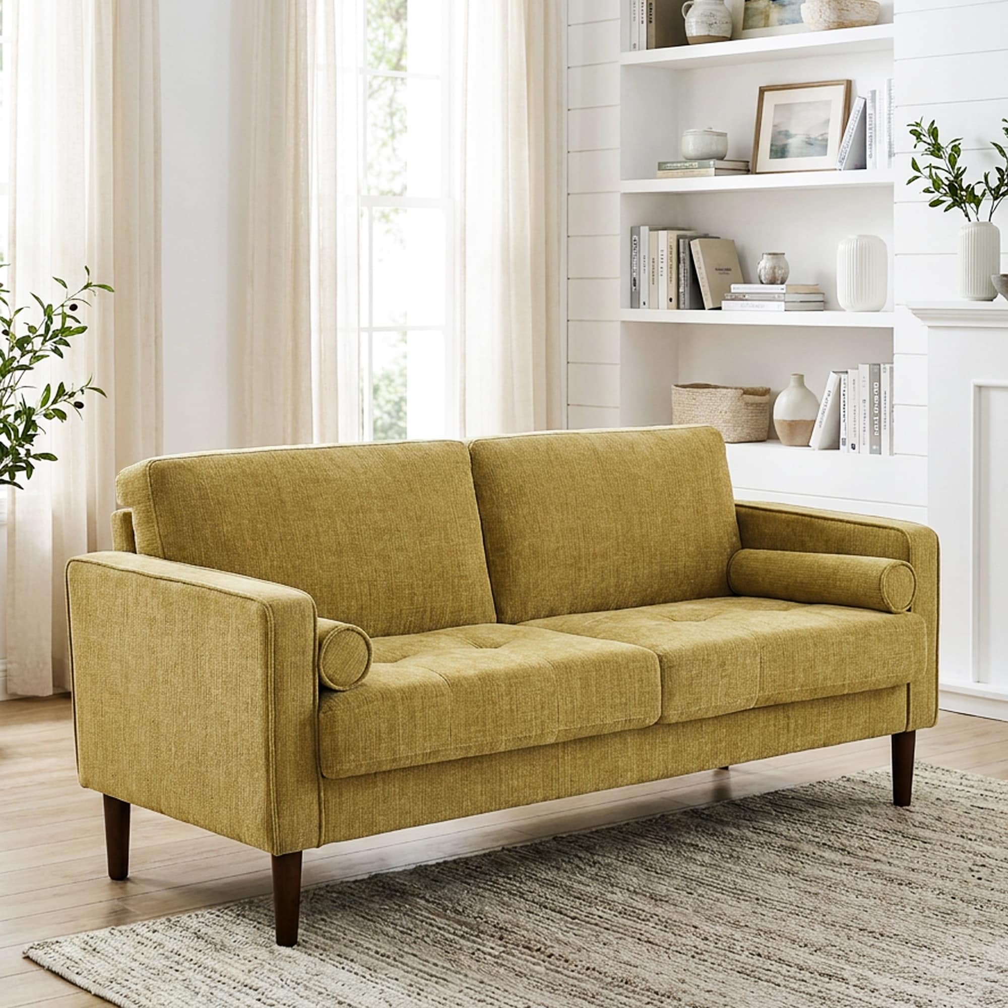 62" W Modern Upholstered Chenille Tufted Loveseat with Armrest Pillows