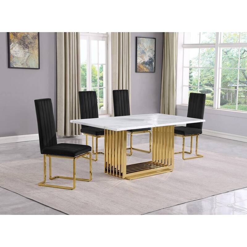 Best Quality Furniture D310/1-SC340-7 Dining Set with 68" White Marble Top