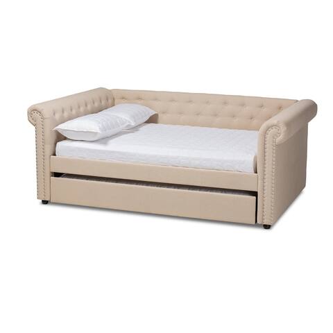 Mabelle Modern and Contemporary Beige Fabric Upholstered Full Size Daybed with Trundle