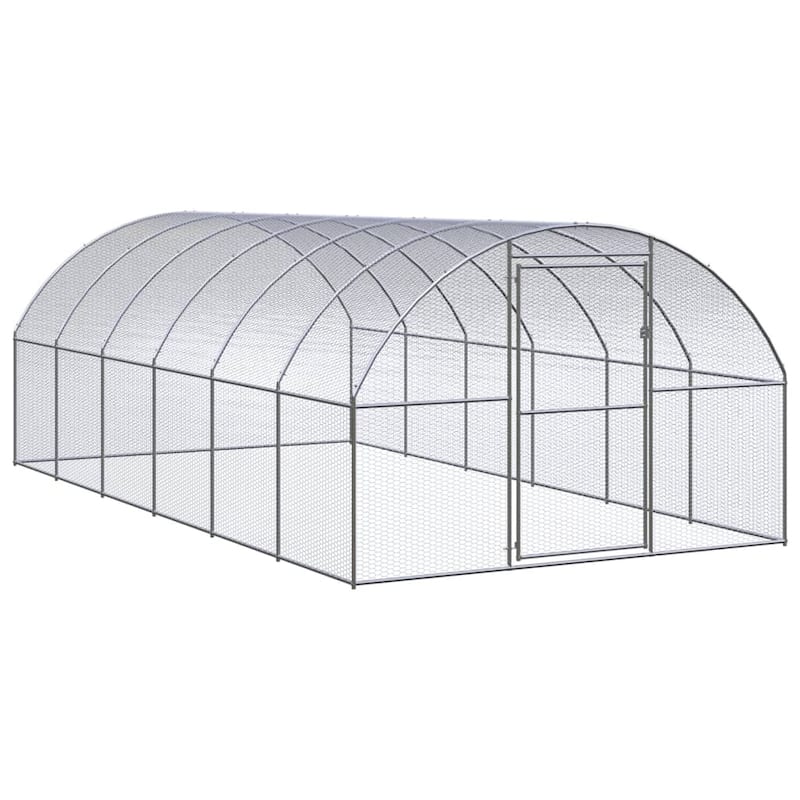 vidaXL Chicken Coop Battery Cage Hen Enclosure Chicken House Galvanized Steel zero - 9.8' x 19.7' x 6.6' - Silver