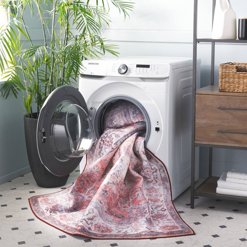 SAFAVIEH Tucson Machine Washable Slip Resistant Celina Traditional Rug - 2'6" x 4' - Rust/Beige