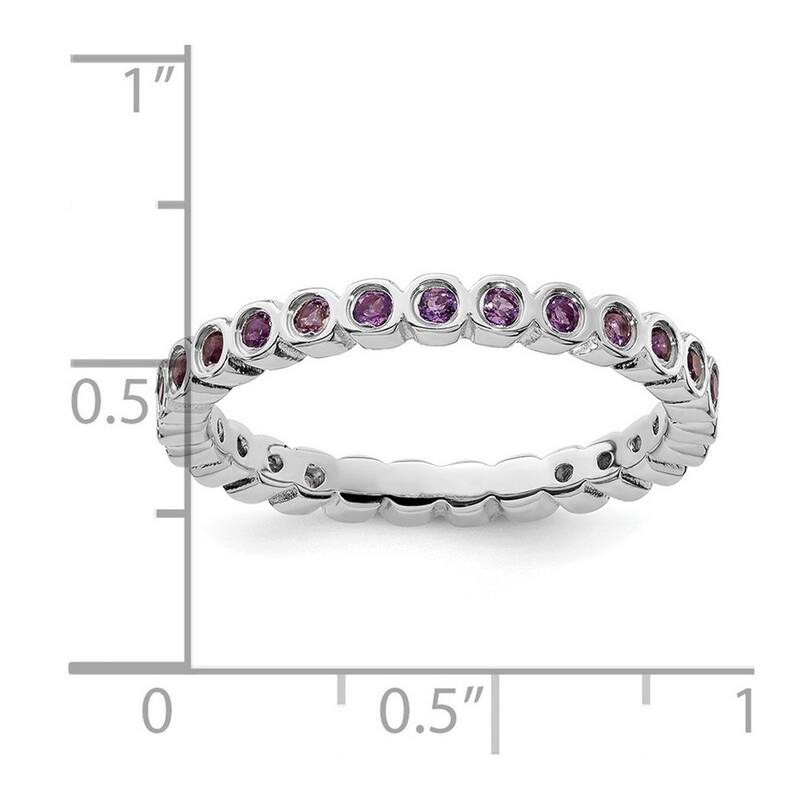 Curata 925 Sterling Silver Bezel Polished Patterned Stackable Expressions Amethyst Ring
