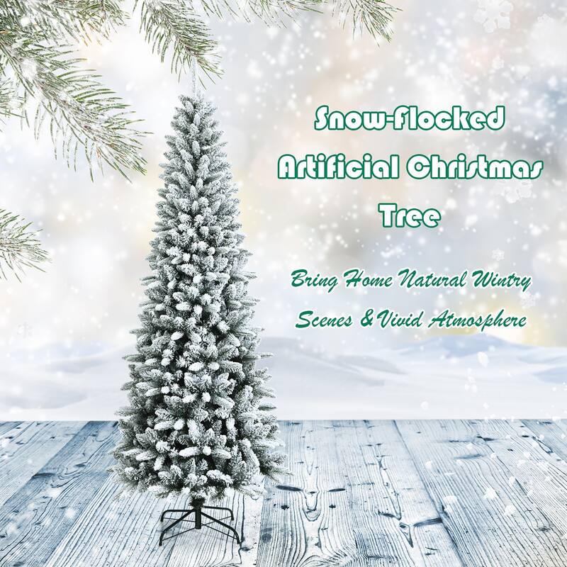 7.5ft Snow-Flocked Hinged Artificial Christmas Pencil Tree w/ 1189