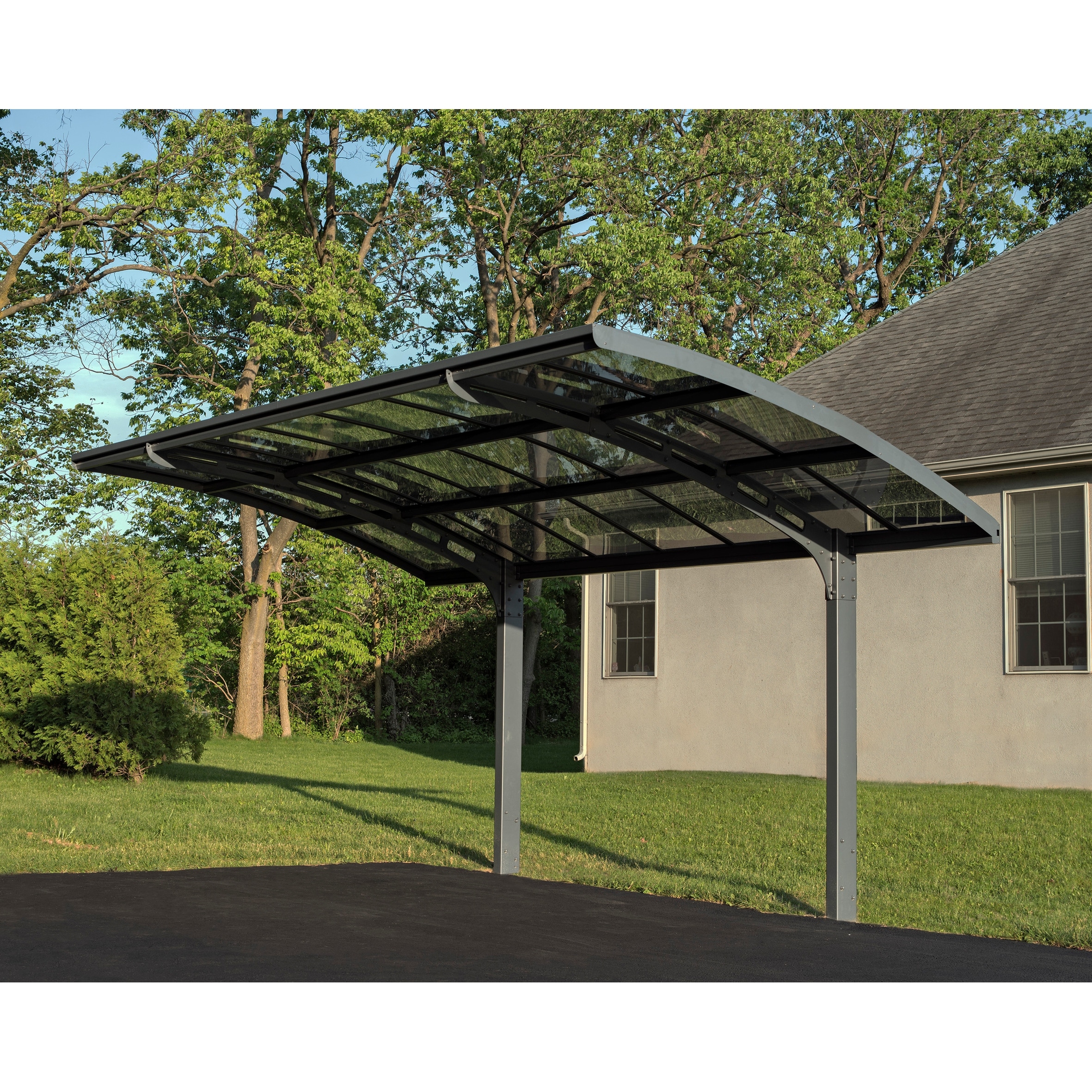 Arizona Breeze 10 ft. x 16 ft. Gray Single Slope Cantilever Carport with Solid Roof Panels - 10 ft. x 16 ft