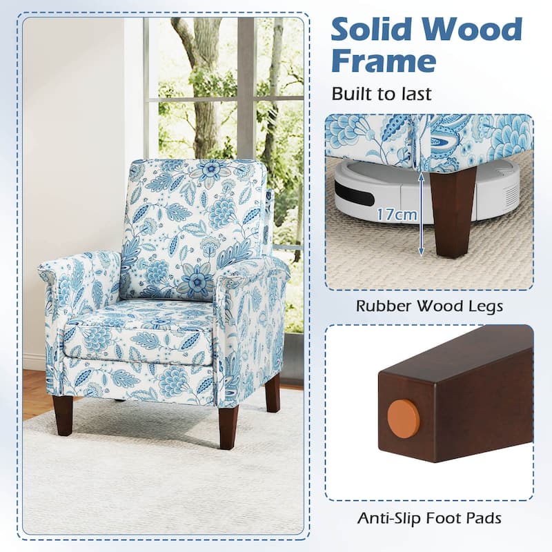 Costway 1/2 PCS Floral Accent Chair with Solid Wood Legs & High Back - See Details