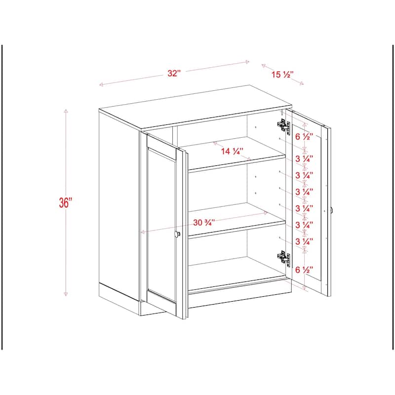 100% Solid Wood Short Freestanding Bathroom Linen Cabinet with Doors, Adjustable Shelves, Modular Storage, 32" W x 35.75" H