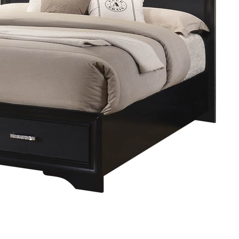 Transitional 2 Drawer Wooden Queen Size Bed with Glitter Stripe, Black